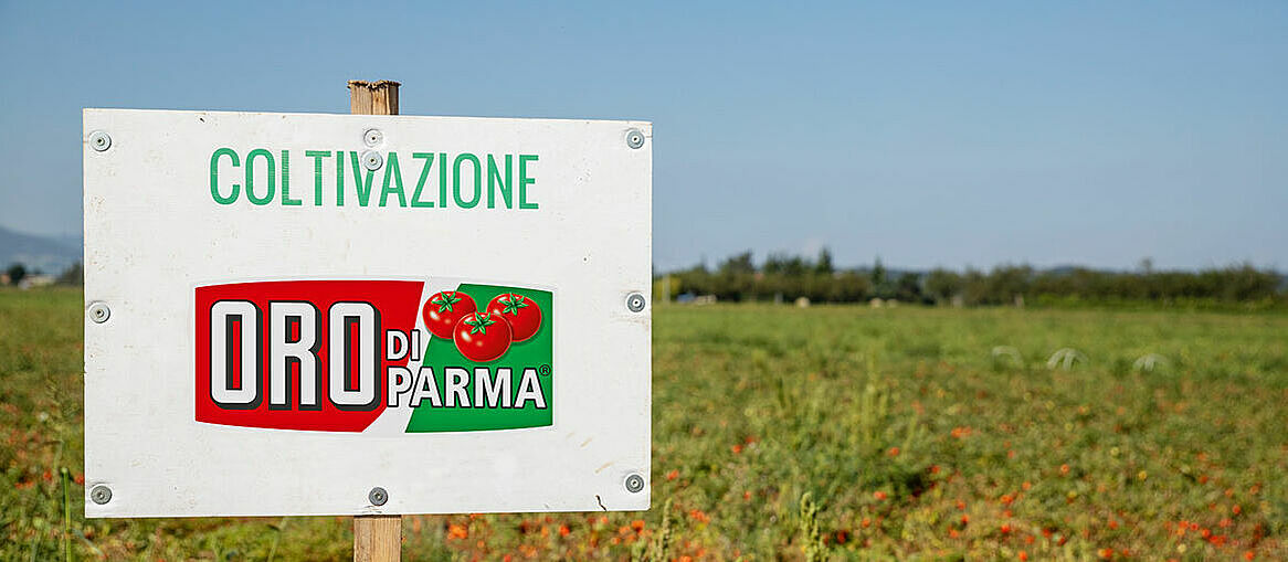 ORO di Parma Logo auf einem Schild im Feld