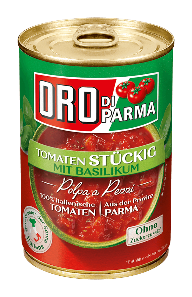 Stückige Tomaten mit Basilikum von ORO di Parma 425ml